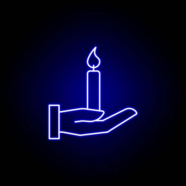 Ręka, świeca, szkic śmierci niebieska neonowa ikona. szczegółowy zestaw ikon ilustracji śmierci. może być używany do sieci web, logo, aplikacji mobilnej, Ui, Ux — Wektor stockowy