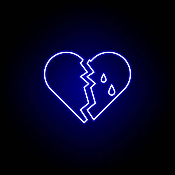 Gebroken hart, dood omtrek blauw neon icoon. gedetailleerde set van de dood illustraties pictogrammen. kan gebruikt worden voor web, logo, mobiele app, Ui, Ux — Stockvector