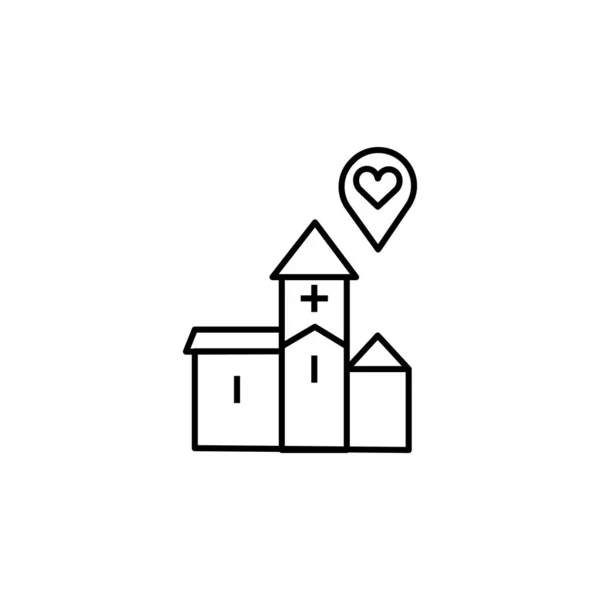 Místo svatby, ikona kostelní linie. Prvky ilustrací Valentýna. Znamení, symboly mohou být použity pro web, logo, mobilní aplikace, Ui, Ux — Stockový vektor