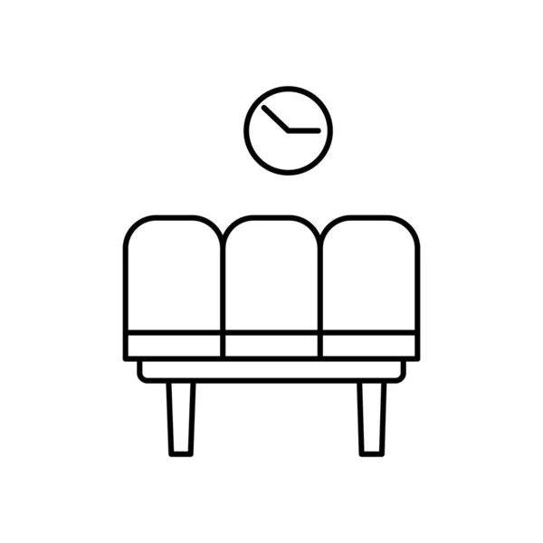 Sala de espera, hora y fecha, icono de la línea de asientos. elementos del aeropuerto, iconos de ilustración de viajes. signos, símbolos se pueden utilizar para la web, logotipo, aplicación móvil, interfaz de usuario, UX — Vector de stock