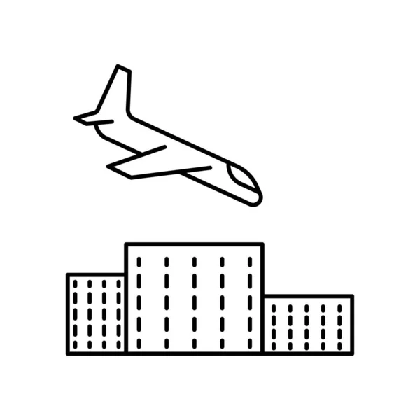 Κυλιόμενο αεροπλάνο, αεροπλάνο, εικονίδιο γραμμής προσγείωσης. στοιχεία του αεροδρομίου, εικόνες ταξιδιωτική απεικόνιση. σήματα, σύμβολα μπορούν να χρησιμοποιηθούν για web, λογότυπο, mobile app, Ui, Ux — Διανυσματικό Αρχείο