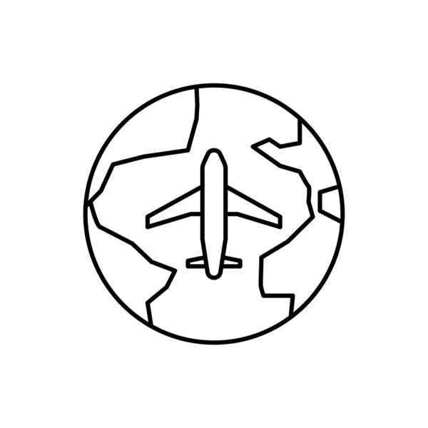 Yolculuk, uçak, dünya çizgisi ikonu. Havaalanı elemanları, seyahat illüstrasyon simgeleri. İşaretler, semboller ağ, logo, mobil uygulama, Ui, Ux için kullanılabilir — Stok Vektör