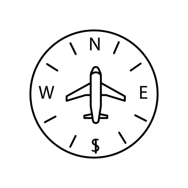 Mapy i lokalizacja, samolot, ikona linii kompasu. elementy lotniska, ikony ilustracji podróży. znaki, symbole mogą być używane do sieci web, logo, aplikacja mobilna, Ui, Ux — Wektor stockowy