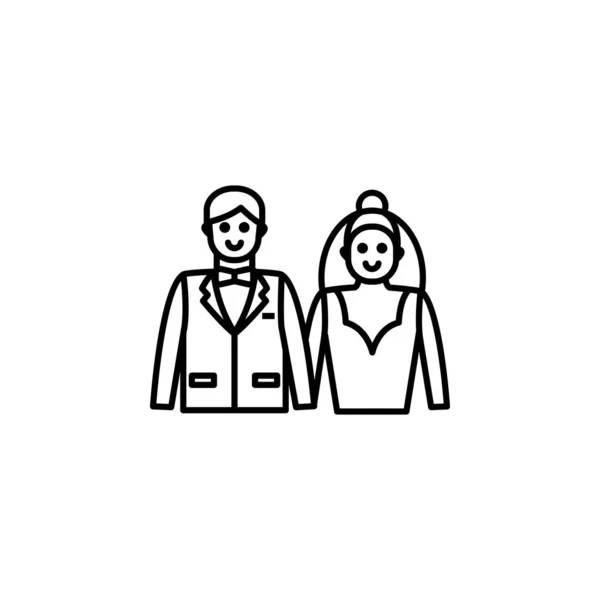 Ícone da linha recém-casados. Elementos de ícones de ilustração de casamento. Sinais, símbolos podem ser usados para web, logotipo, aplicativo móvel, UI, UX —  Vetores de Stock