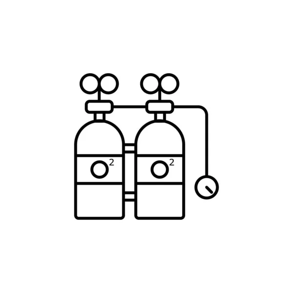 Sauerstofftank, Tauchen, Meer, Strandlinie Symbol auf weißem Hintergrund — Stockvektor