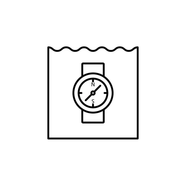 Reloj, dial, hora, correa, tiempo, icono de línea submarina sobre fondo blanco — Vector de stock
