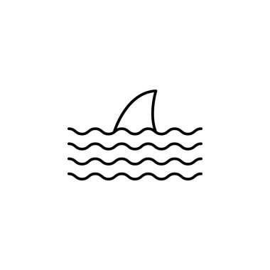 ocean, sea, shark, wave line icon on white background