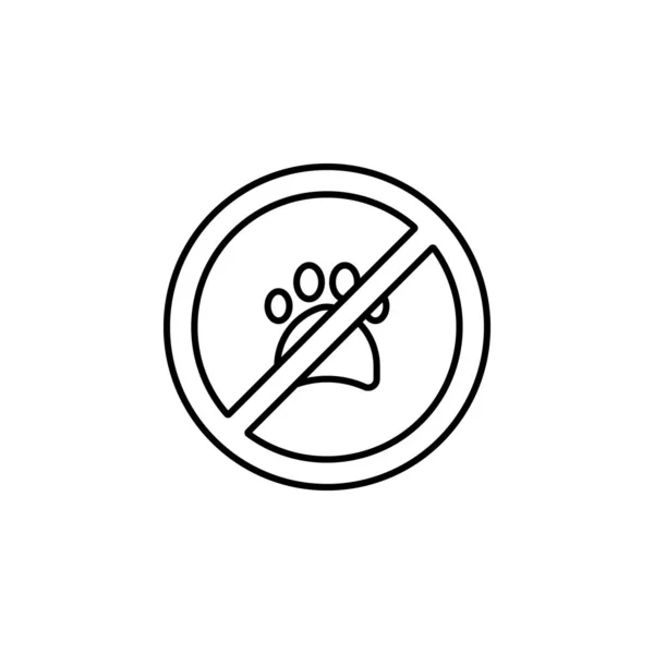 No animals, no pets, paw print, not allowed, prohibition line icon on white back — Stock Vector