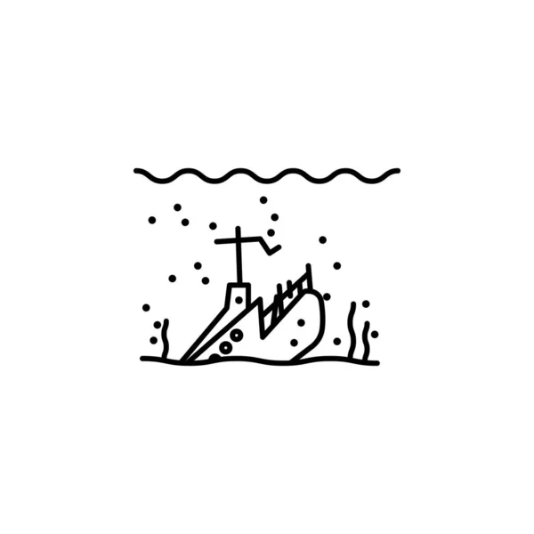 Πυθμένα, πειρατής, πειρατές, φύκια, πλοίο, βυθισμένο εικονίδιο γραμμής σε λευκό φόντο — Διανυσματικό Αρχείο