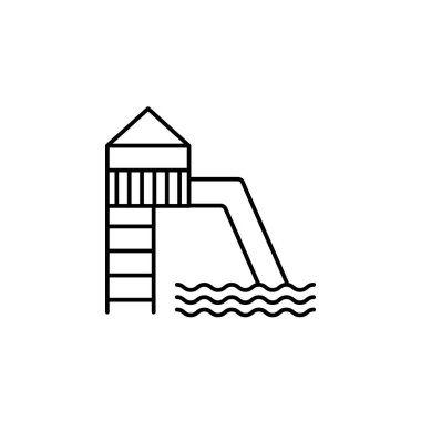 water slide, swimming pool, swimming, slide line icon on white background