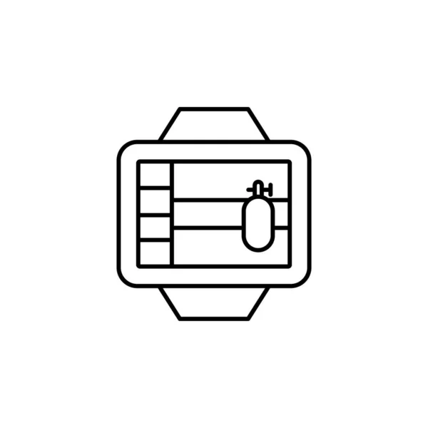 Ordinateur de plongée, plongée, équipement, instrument, plongée, ligne sous-marine icône sur whi — Image vectorielle