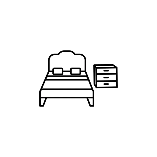 Cama, cama, línea de la familia icono sobre fondo blanco — Vector de stock