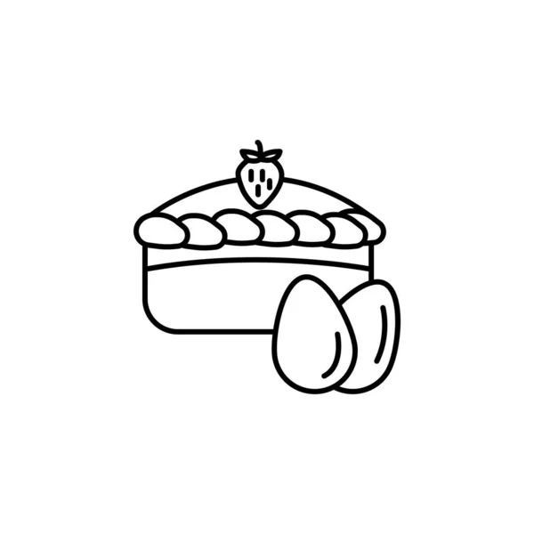 Pasta, tatlı, yemek, çilek, beyaz arkaplanda Paskalya çizgisi simgesi — Stok Vektör