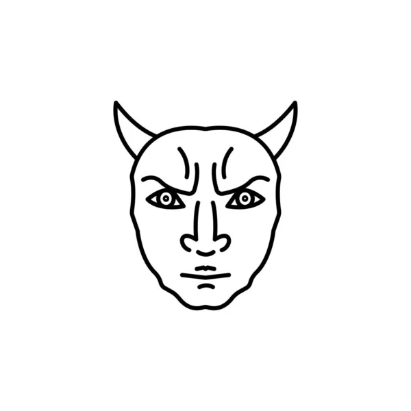 白い背景に悪魔の仮面ラインのアイコン — ストックベクタ