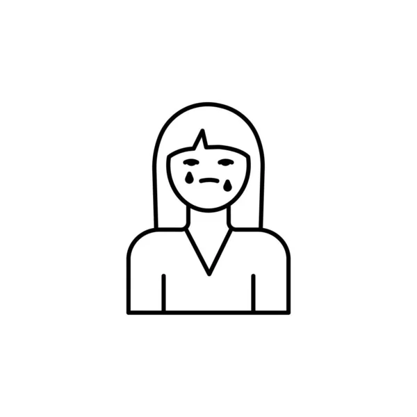 Mujer llorando línea ilustración icono sobre fondo blanco — Vector de stock