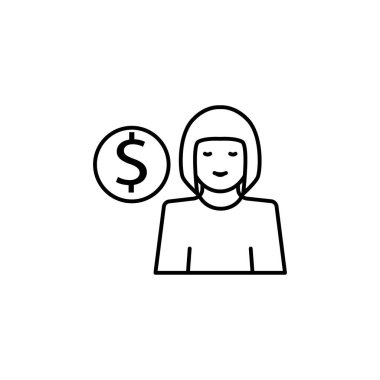 Beyaz arka planda kadın çizgisi resimleme simgesi. İş illüstrasyon simgeleri. İşaretler, semboller ağ, logo, mobil uygulama, Ui, Ux için kullanılabilir