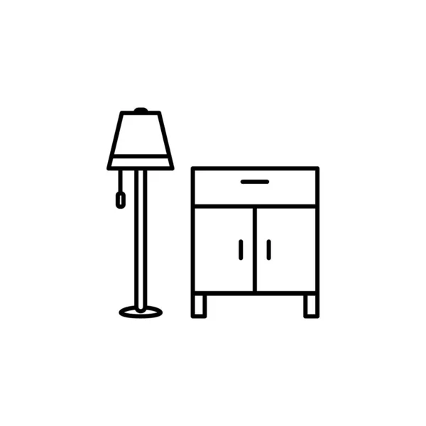 Шкаф Шкаф Мебель Лампа Линии Иллюстрации Значок Белом Фоне Знаки — стоковый вектор