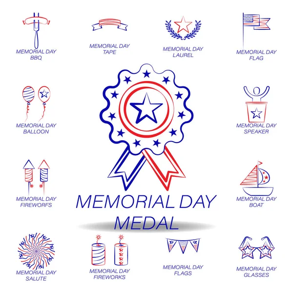 Día Conmemorativo Medalla Icono Color Conjunto Icono Ilustración Del Día — Vector de stock