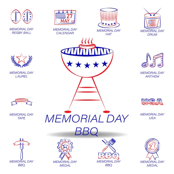 Día Memorial Barbacoa Icono Color Conjunto Icono Ilustración Del Día — Vector de stock