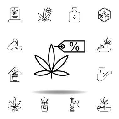 Marihuana, çıkartma, yüzde yüz taslak simgesi. Ağ, logo, mobil uygulama, UI, UX için gri arka planda kullanılabilir