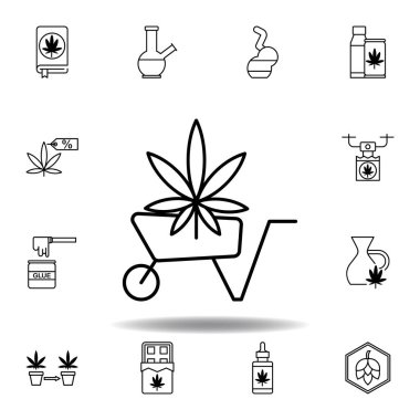 El arabası, marihuana taslak ikonu. Ağ, logo, mobil uygulama, UI, UX için gri arka planda kullanılabilir