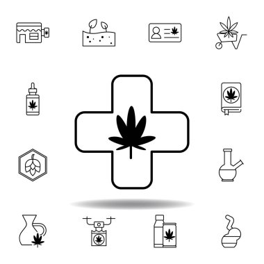 İlaç işareti, marihuana taslak ikonu. Ağ, logo, mobil uygulama, UI, UX için gri arka planda kullanılabilir