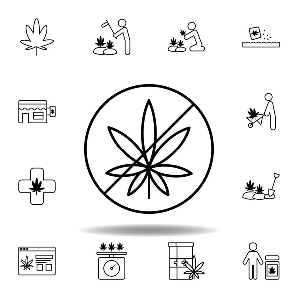 Interdiction Marijuana Icône Contour Cannabis Set Peut Être Utilisé Pour — Image vectorielle