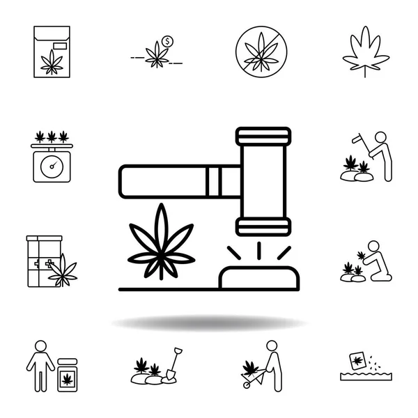 Marteau Condamnation Icône Contour Marijuana Set Peut Être Utilisé Pour — Image vectorielle