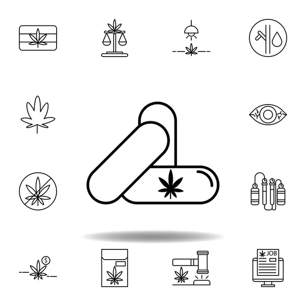 Pilules Icône Contour Marijuana Set Peut Être Utilisé Pour Web — Image vectorielle