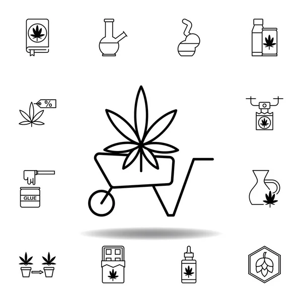 Wheelbarrow Marijuana Outline Icon Set Can Used Web Logo Mobile — Stock Vector