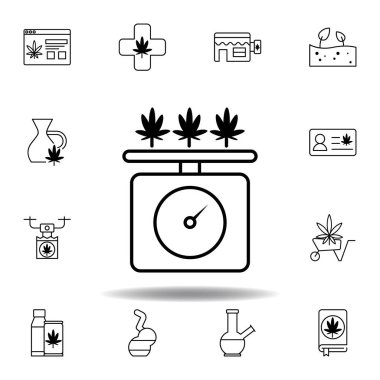 Tartı makinesi, marihuana taslak ikonu. Ağ, logo, mobil uygulama, UI, UX için gri arka planda kullanılabilir