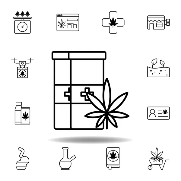 Marijuana Pilules Médicaments Icône Contour Tube Set Peut Être Utilisé — Image vectorielle