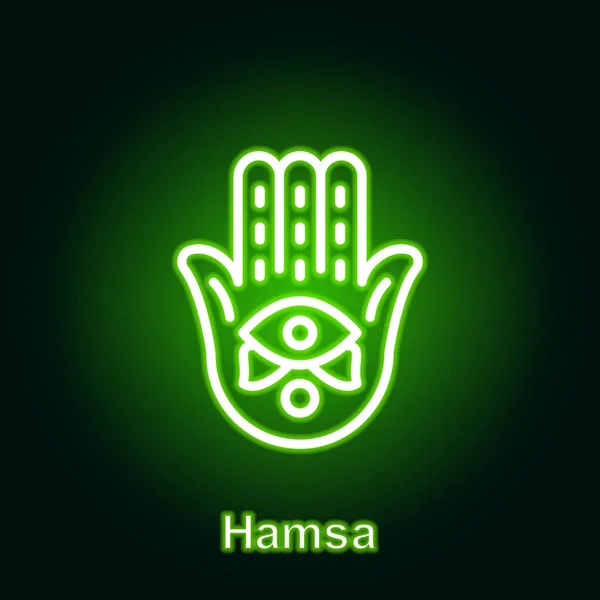 Ramadan Hamsa Hamza Kontur Neon Ikon Element Ramadan Dag Illustration — Stock vektor