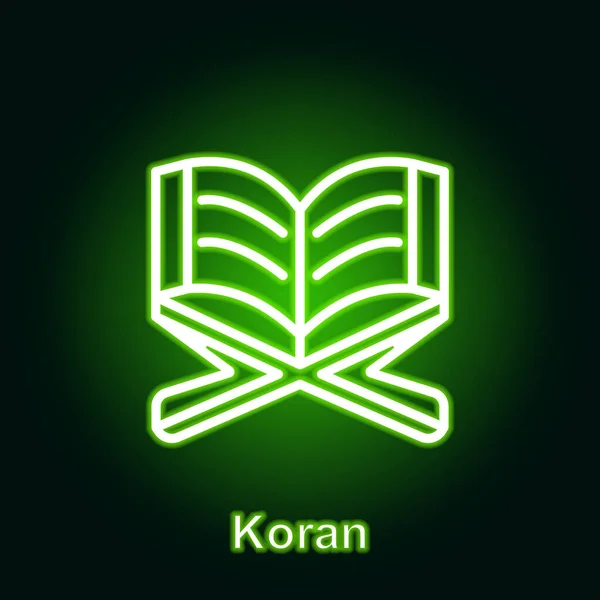 Ramadan Koran Kontur Neon Ikon Element Ramadan Dag Illustration Ikon — Stock vektor