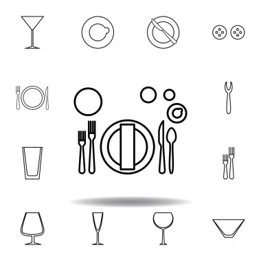 Ziyafet ya da Brunch, masa adabı ikonu. Ağ, logo, mobil uygulama, UI, UX için gri arka planda kullanılabilir