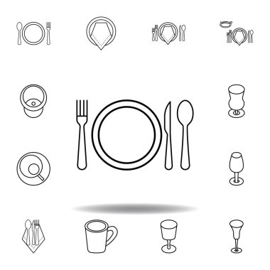 bulaşık, çatal, bıçak, kaşık ikonu. Ağ, logo, mobil uygulama, gri arkaplan üzerinde UI UX için kullanılabilir