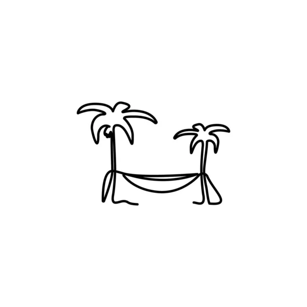 Palmen Und Hängematte Eine Linie Symbol Auf Weißem Hintergrund Zeichen — Stockvektor