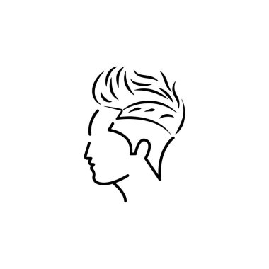 Berber dükkanı, beyaz arka planda saç çizgisi ikonu. İşaretler ve semboller ağ, logo, mobil uygulama, UI, UX için kullanılabilir
