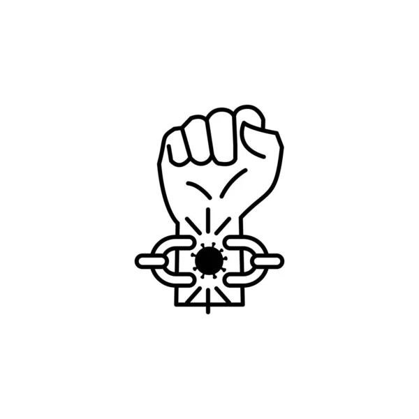 Сломана Цепь Рука Иконка Коронавируса Линии Иллюстрации Белом Фоне Знаки — стоковый вектор