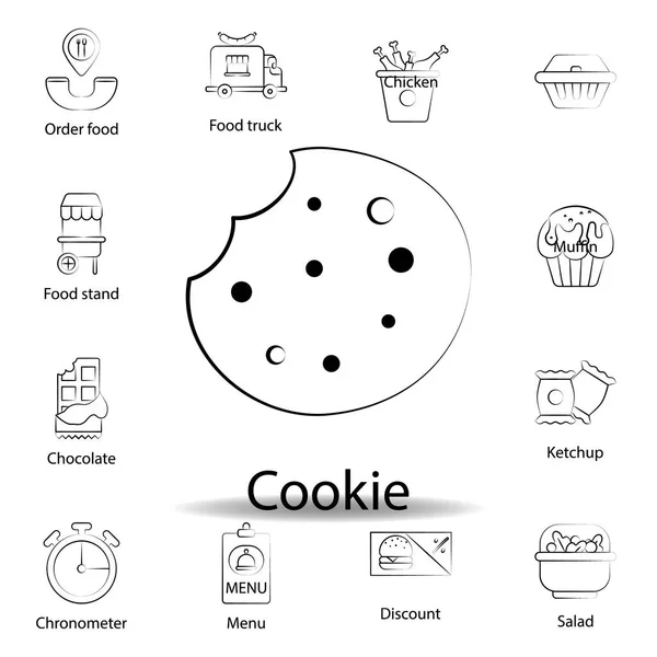 Fast Food Cookie Outline Icon Set Food Illustration Icon Signs — Stock Vector