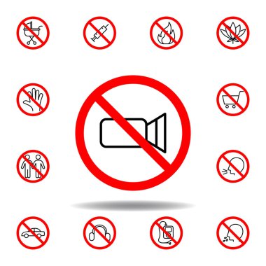 Yasak video simgesi. set beyaz arkaplanda ağ, logo, mobil uygulama, UI, UX için kullanılabilir