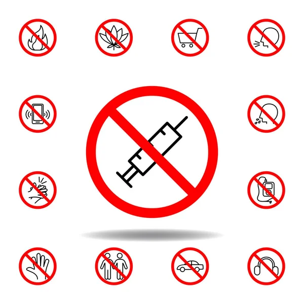 Yasak Iğne Ikonu Set Beyaz Arkaplanda Logo Mobil Uygulama Için — Stok Vektör