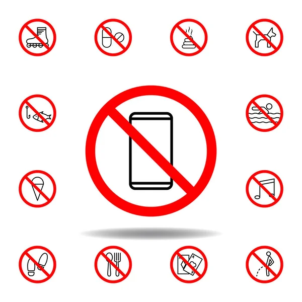 Yasak Telefon Ikonu Set Beyaz Arkaplanda Logo Mobil Uygulama Için — Stok Vektör