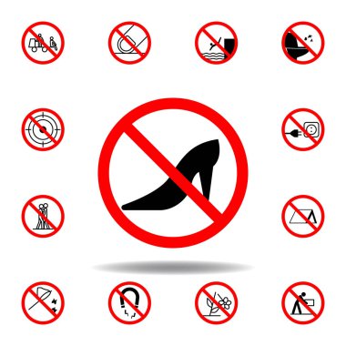 Beyaz arka planda yüksek topuklu ayakkabı ikonu yasak. set beyaz arkaplanda ağ, logo, mobil uygulama, UI, UX için kullanılabilir