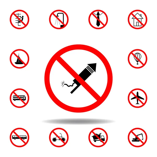 Beyaz arka planda yasak havai fişek ikonu. set beyaz arkaplanda ağ, logo, mobil uygulama, UI, UX için kullanılabilir