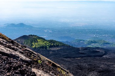 view from etna volcano near messina on sicily island, italy
