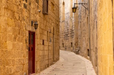 Antik şehir Mdina 'daki caddelerin manzarası, Malta Adası
