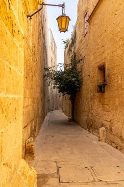 Antik şehir Mdina 'daki caddelerin manzarası, Malta Adası