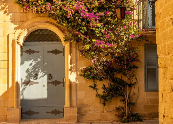 Krásná okna a dveře v ulici starobylého města Mdina, — Stock fotografie