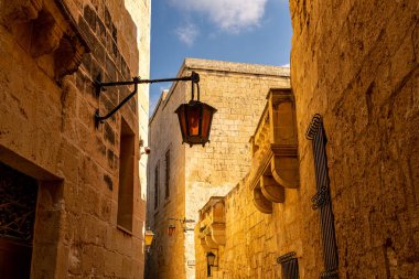 Antik şehir Mdina 'daki caddelerin manzarası, Malta Adası